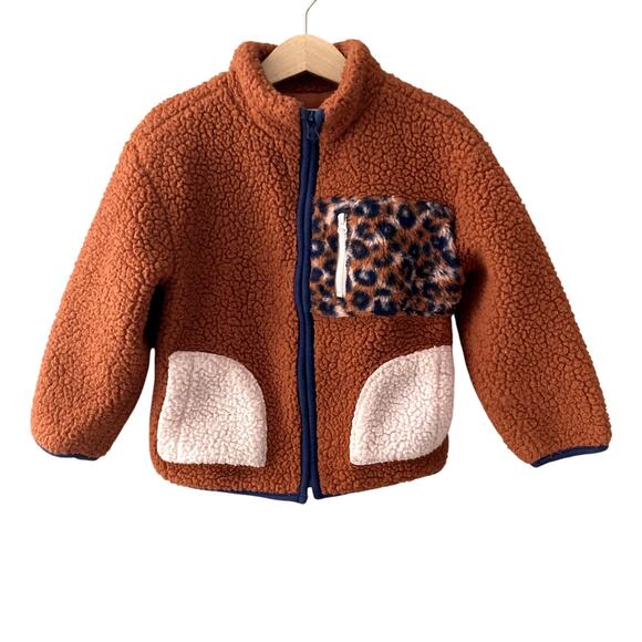 Cat & Jack Sherpa Zip Up Jacket - Animal Print, Rust - XS 4/5 - Picture 1 of 7